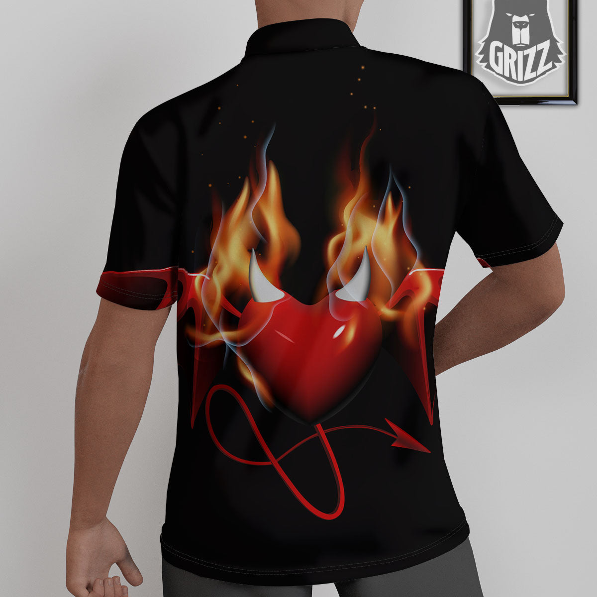Fire Wings Angel Heart Print Untucked Shirts-grizzshop