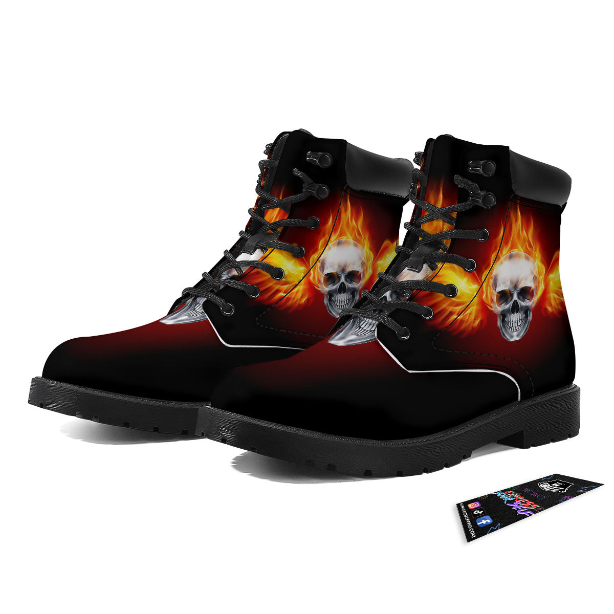 Fire Wings With Flaming Skull Print Boots-grizzshop