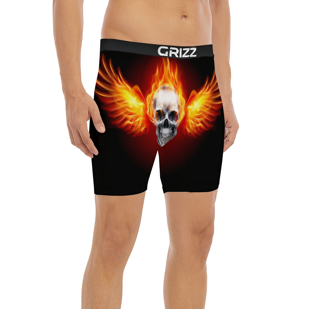 Fire Wings With Flaming Skull Print Boxer Briefs-grizzshop