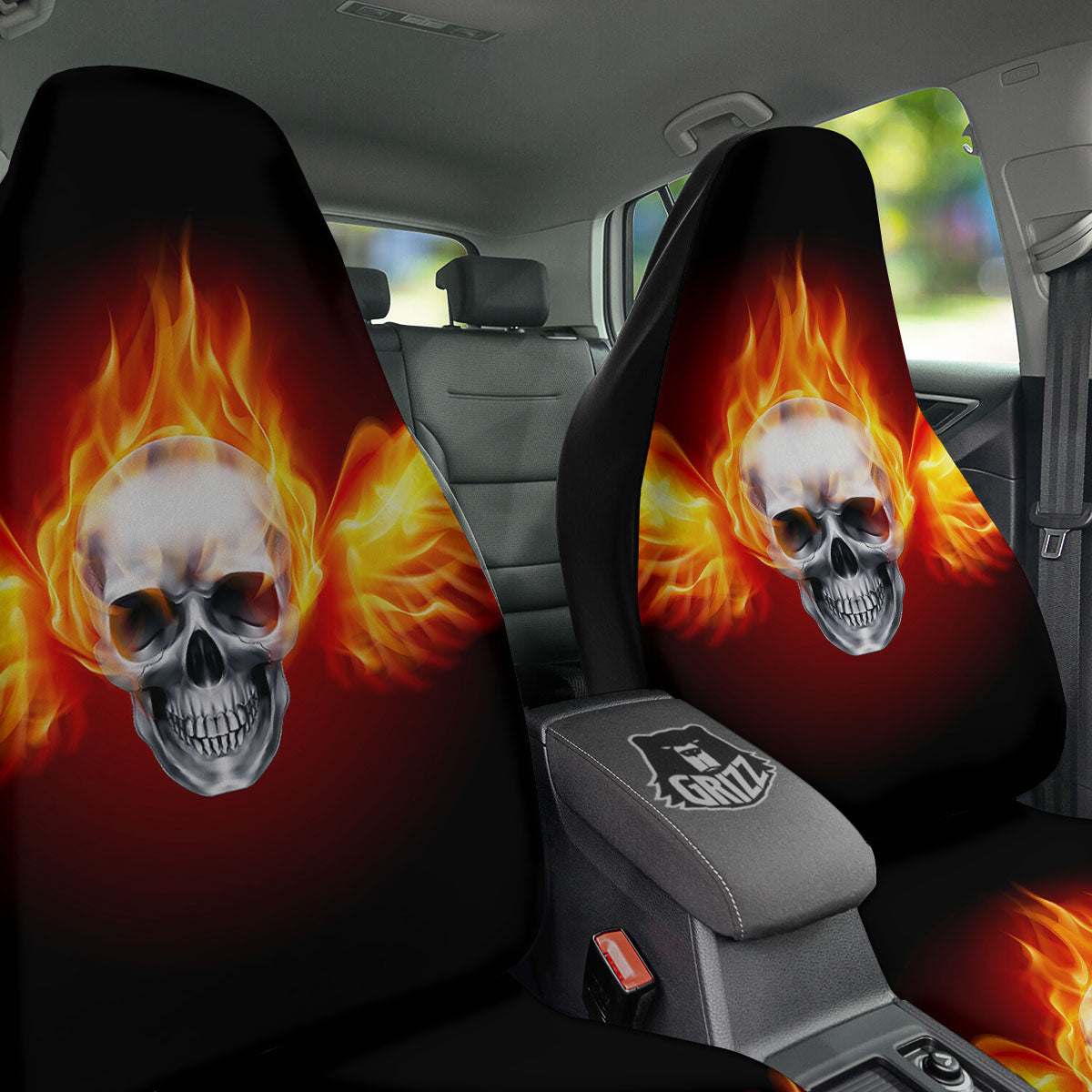 Fire Wings With Flaming Skull Print Car Seat Covers-grizzshop