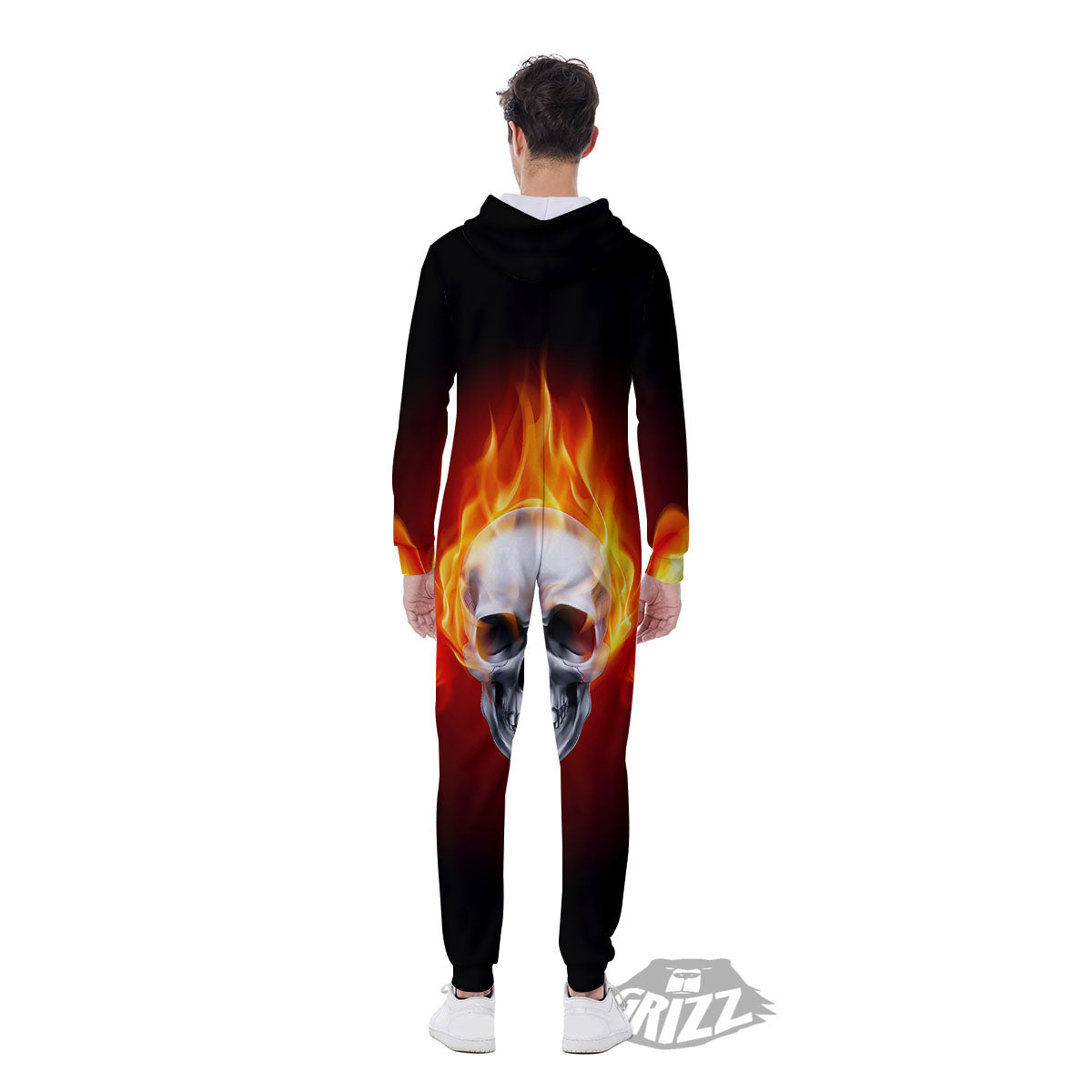 Fire Wings With Flaming Skull Print Men's Jumpsuit-grizzshop