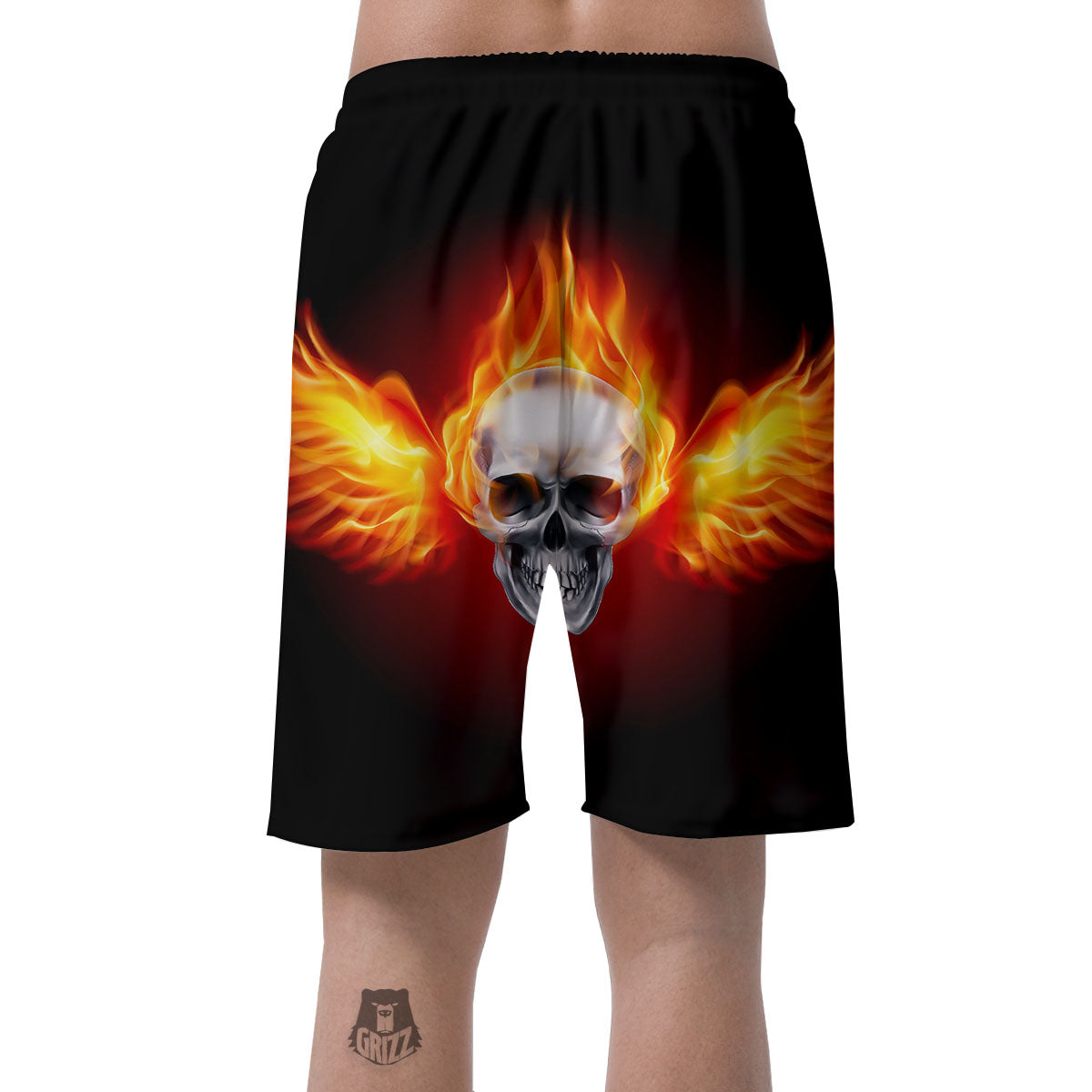 Fire Wings With Flaming Skull Print Men's Shorts-grizzshop
