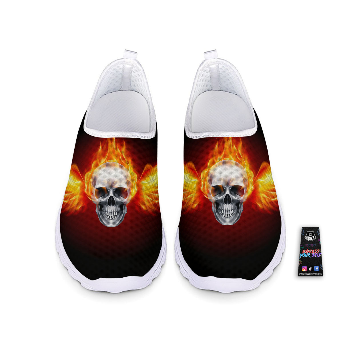 Fire Wings With Flaming Skull Print Nurse Shoes-grizzshop