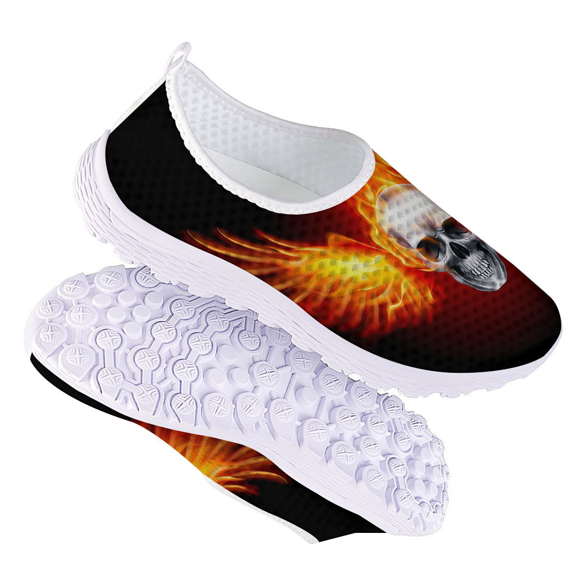 Fire Wings With Flaming Skull Print Nurse Shoes-grizzshop