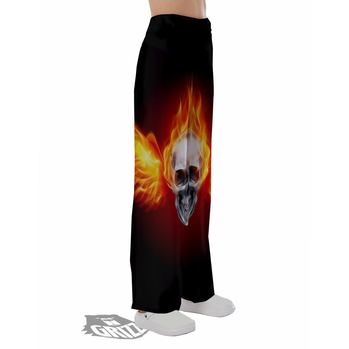 Fire Wings With Flaming Skull Print Pajama Pants-grizzshop