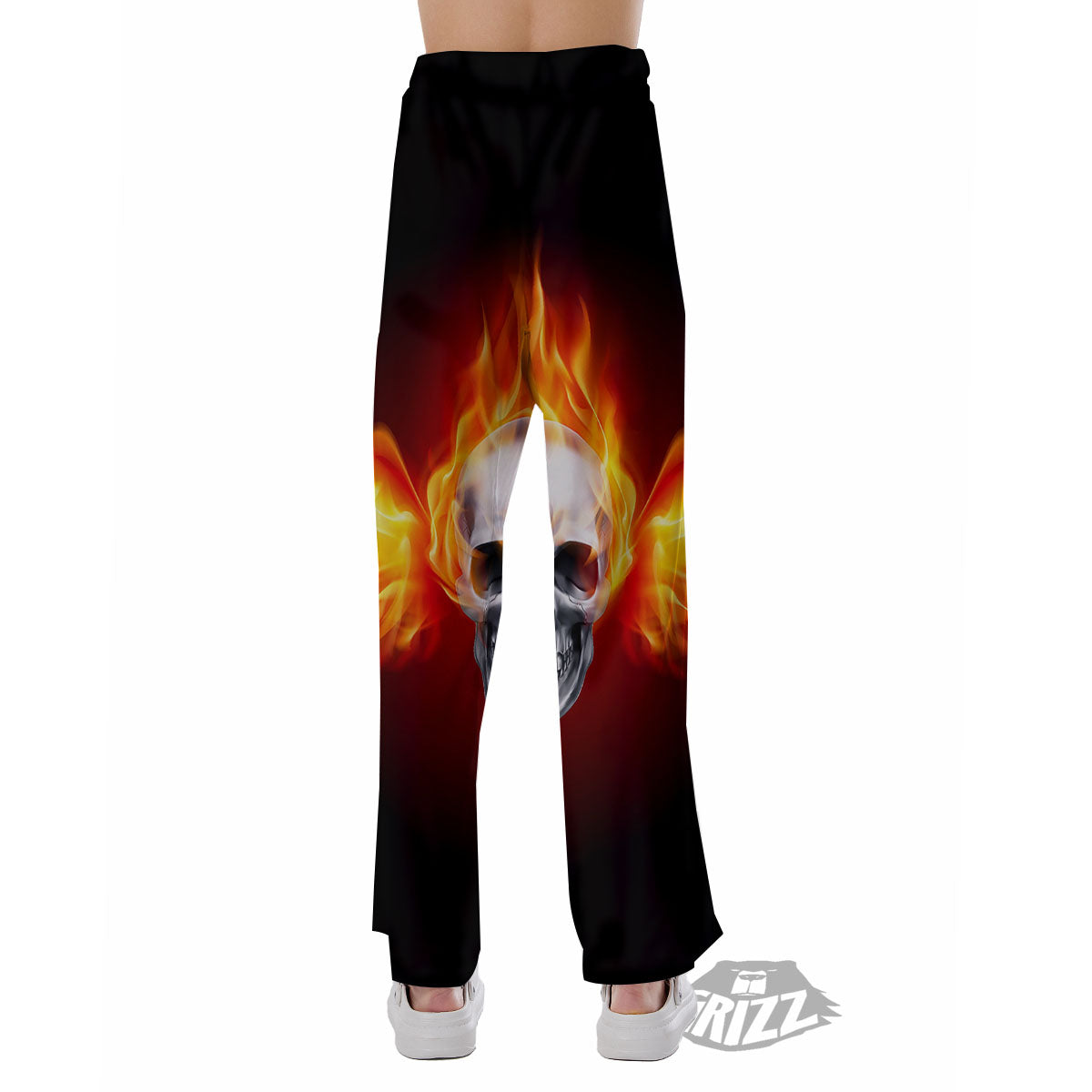 Fire Wings With Flaming Skull Print Pajama Pants-grizzshop