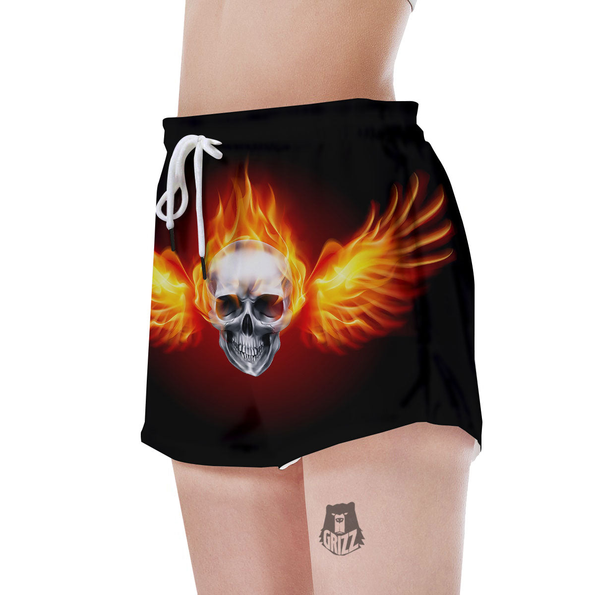 Fire Wings With Flaming Skull Print Women's Shorts-grizzshop