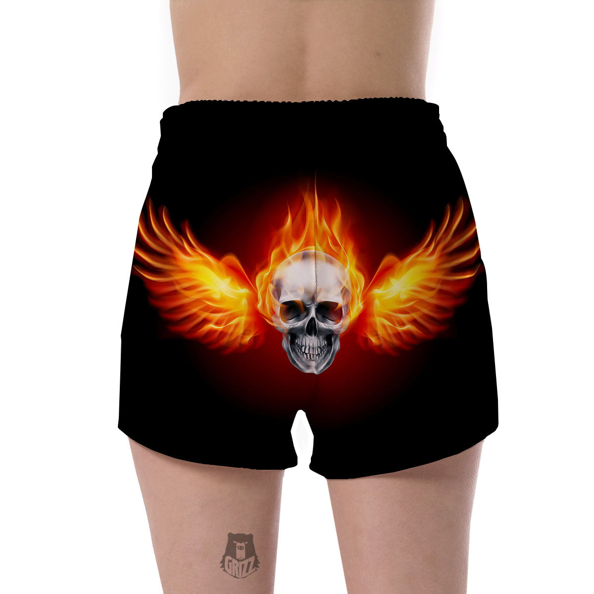 Fire Wings With Flaming Skull Print Women's Shorts-grizzshop
