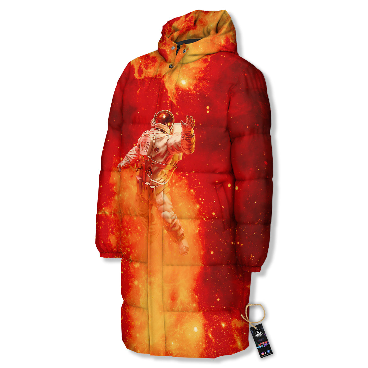 Fire Astronaut Print Long Down Jacket