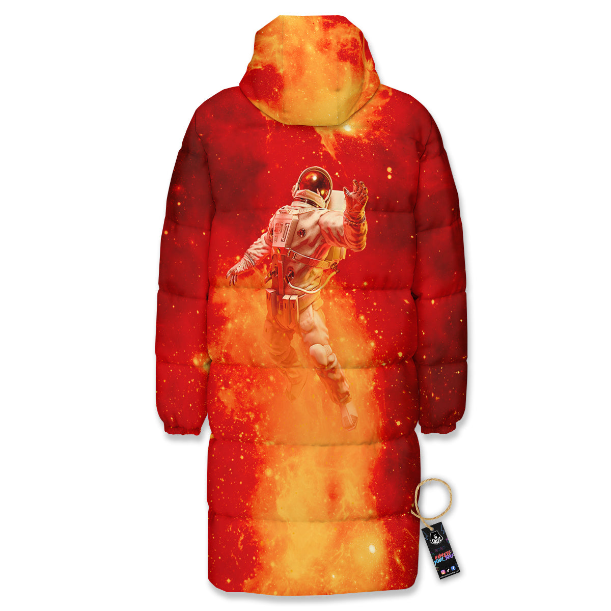Fire Astronaut Print Long Down Jacket