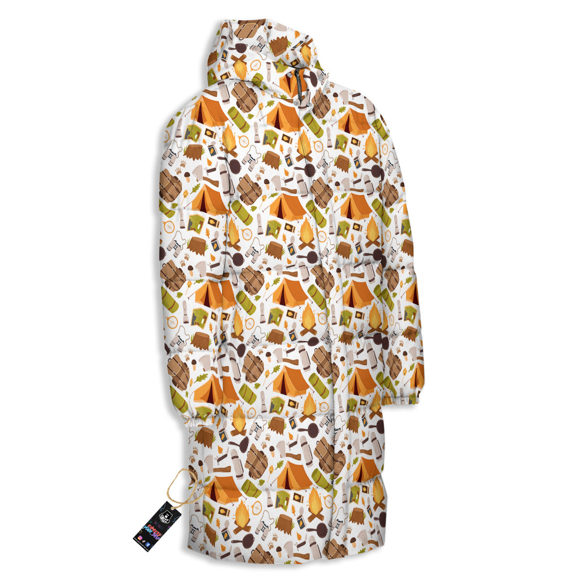 Fire Camping Print Pattern Long Down Jacket