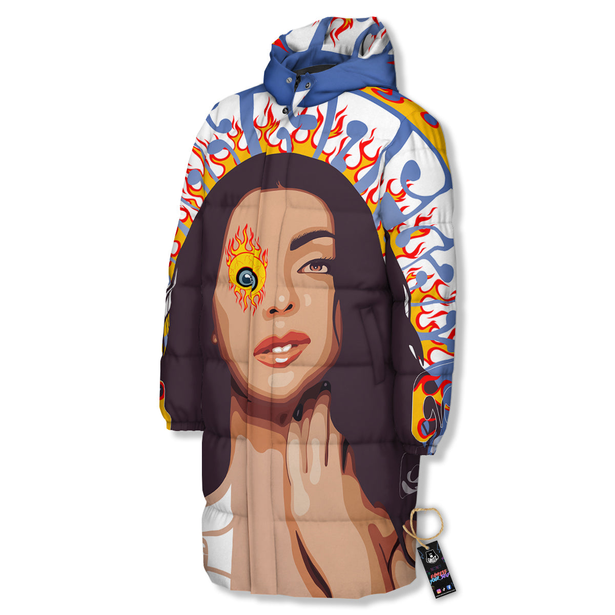 Fire Psychedelic Women Print Long Down Jacket