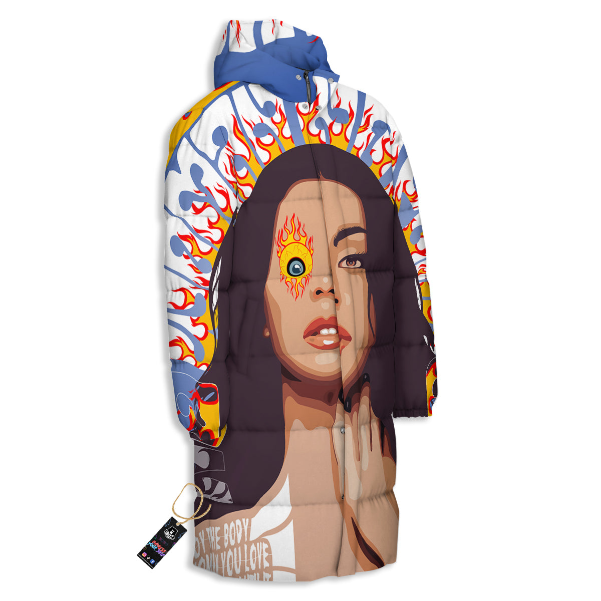 Fire Psychedelic Women Print Long Down Jacket