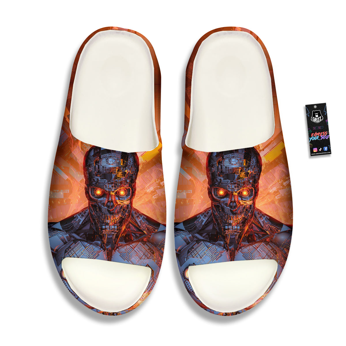 Fire Skeleton Robot Print Sandals-grizzshop