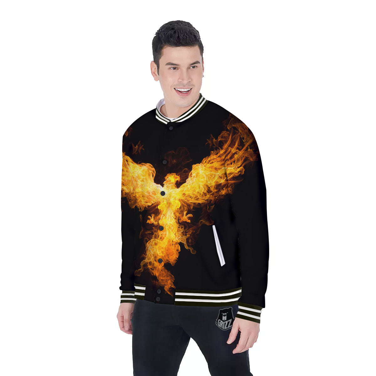 Firebird Phoenix Print Baseball Jacket-grizzshop