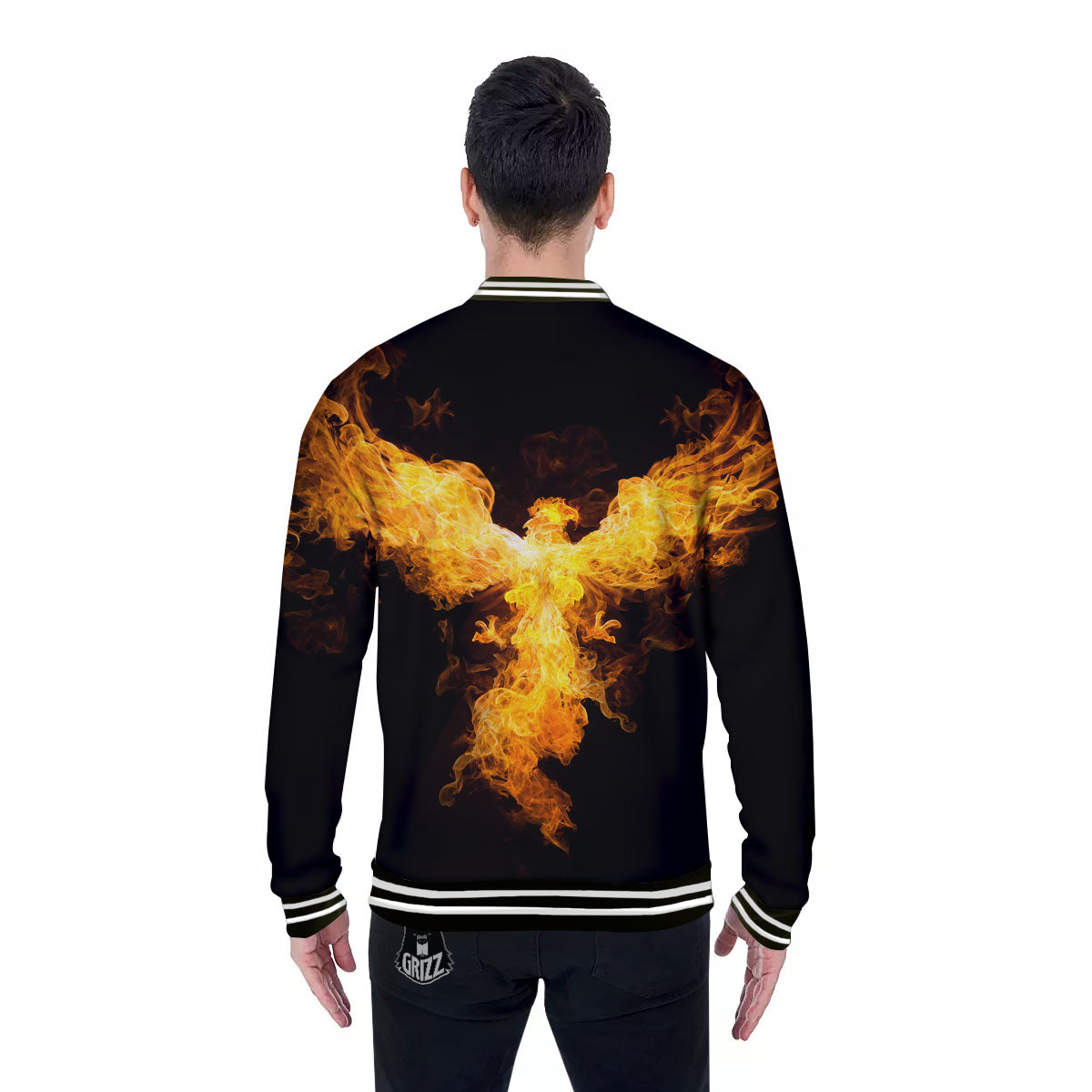 Firebird Phoenix Print Baseball Jacket-grizzshop