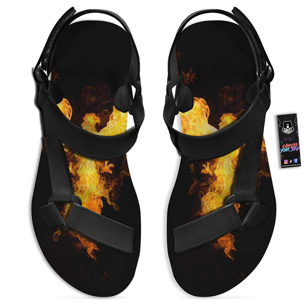 Firebird Phoenix Print Black Open Toe Sandals-grizzshop