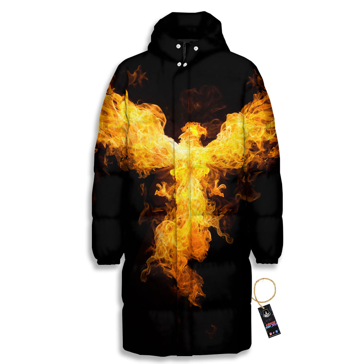 Firebird Phoenix Print Long Down Jacket-grizzshop