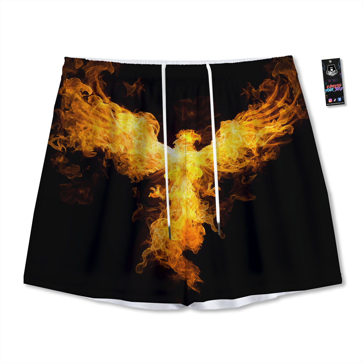 Firebird Phoenix Print Mesh Shorts