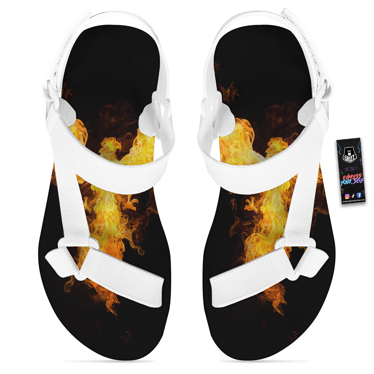 Firebird Phoenix Print White Open Toe Sandals-grizzshop