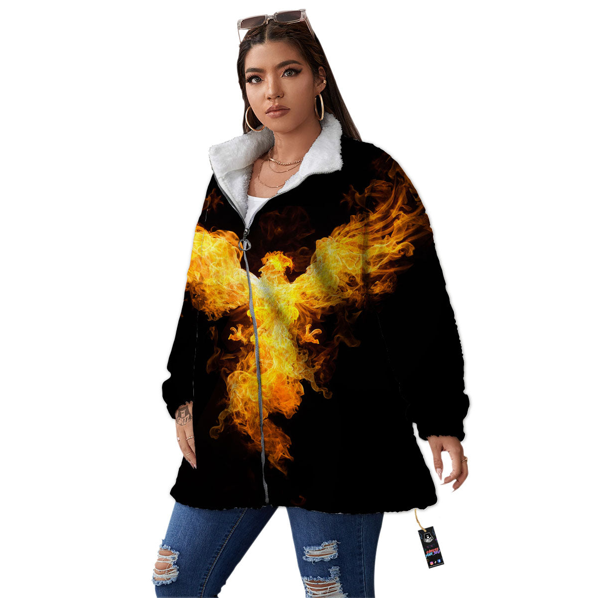 Firebird Phoenix Print Women's Sherpa Jacket-grizzshop