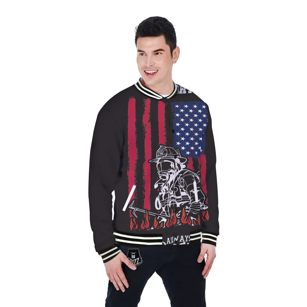 Firefighter Emblem American Print Baseball Jacket-grizzshop