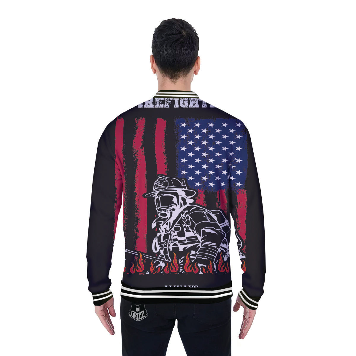 Firefighter Emblem American Print Baseball Jacket-grizzshop