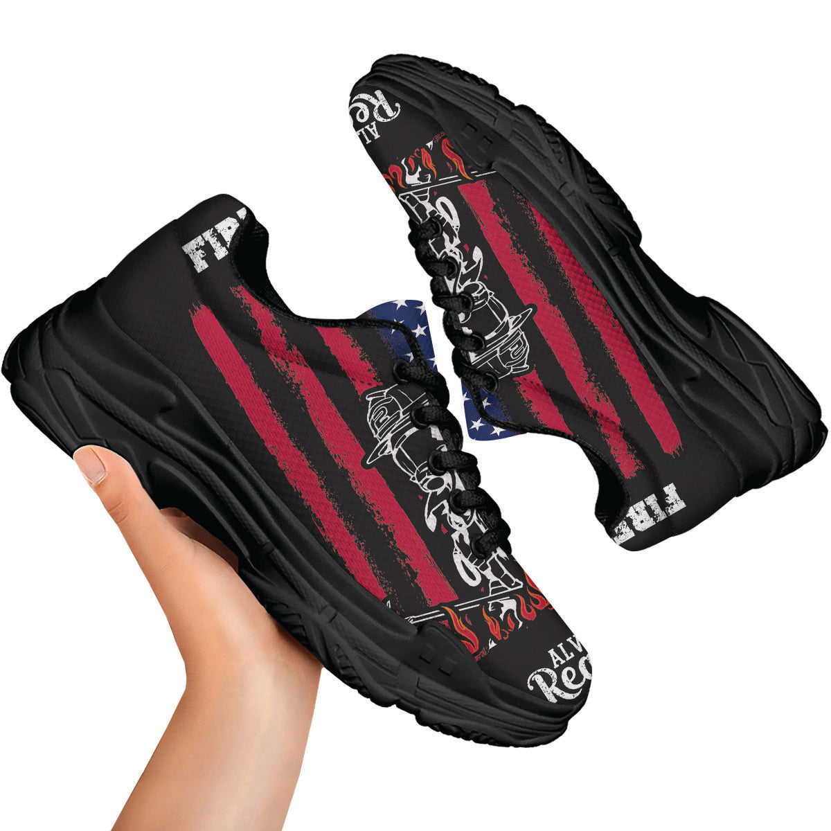Firefighter Emblem American Print Black Chunky Shoes-grizzshop
