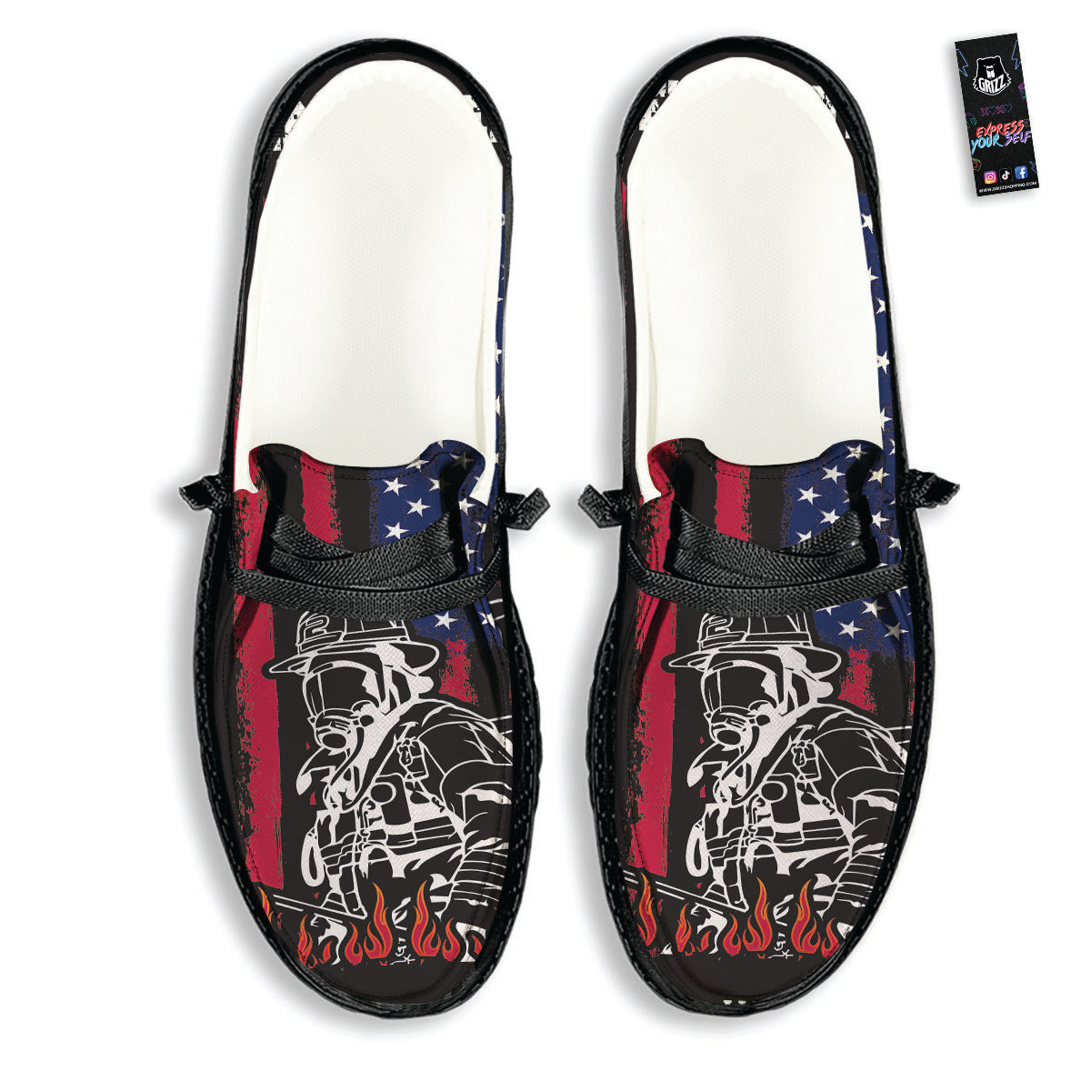 Firefighter Emblem American Print Black Loafers-grizzshop