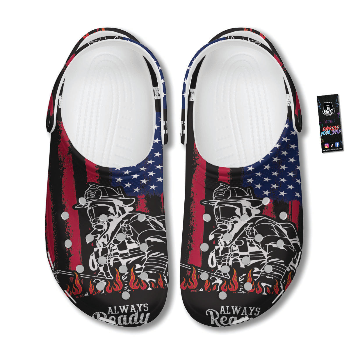 Firefighter Emblem American Print Clog-grizzshop