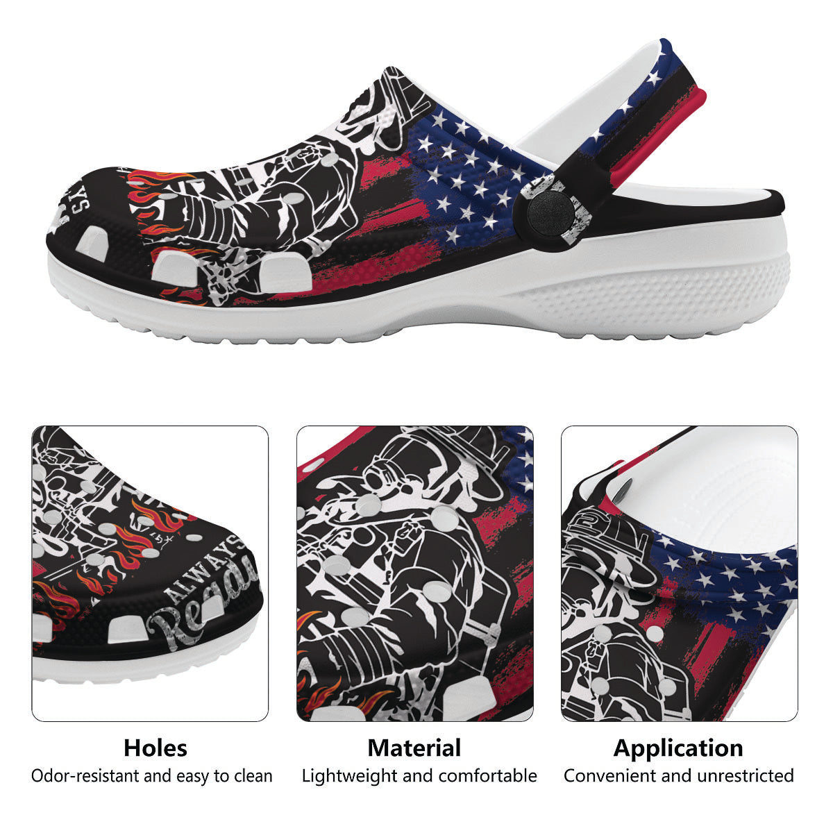 Firefighter Emblem American Print Clog-grizzshop