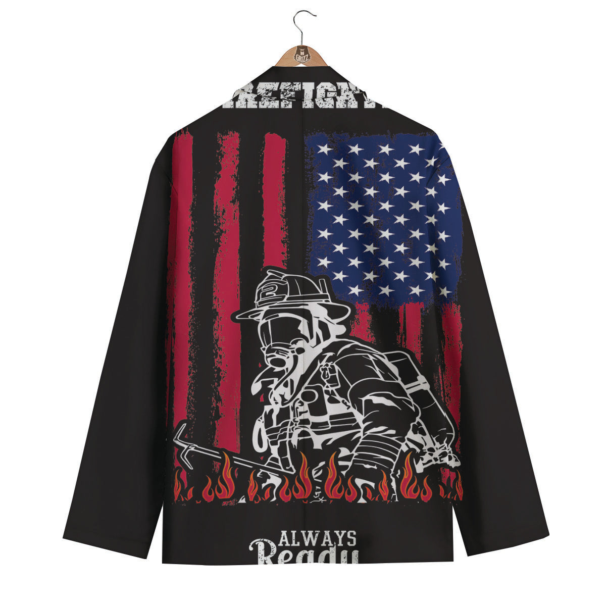 Firefighter Emblem American Print Men's Blazer-grizzshop