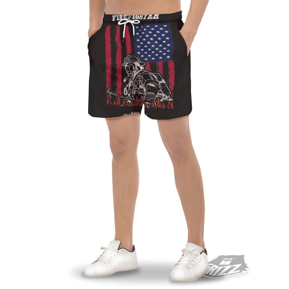 Firefighter Emblem American Print Men's Gym Shorts-grizzshop
