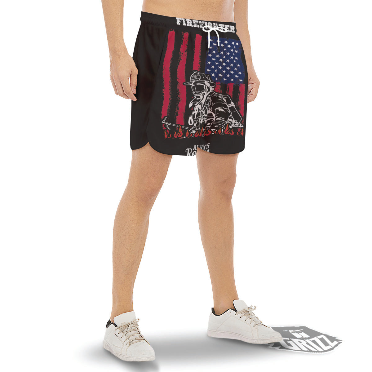 Firefighter Emblem American Print Men's Gym Shorts-grizzshop
