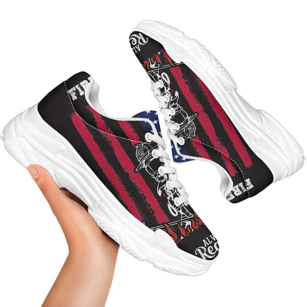 Firefighter Emblem American Print White Chunky Shoes-grizzshop