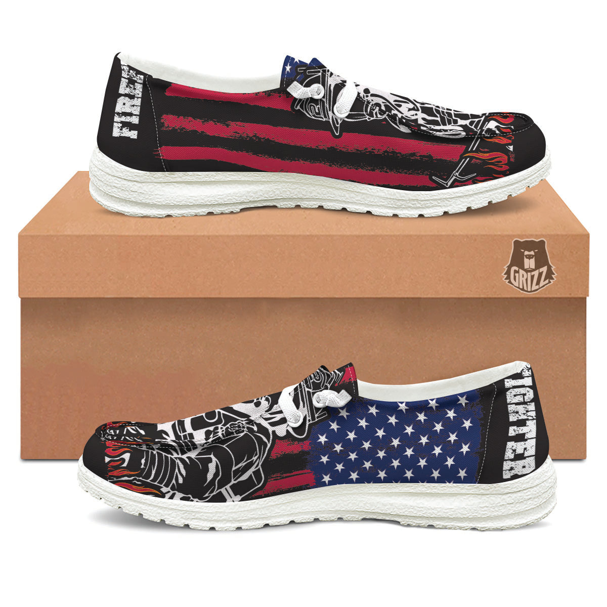 Firefighter Emblem American Print White Loafers-grizzshop