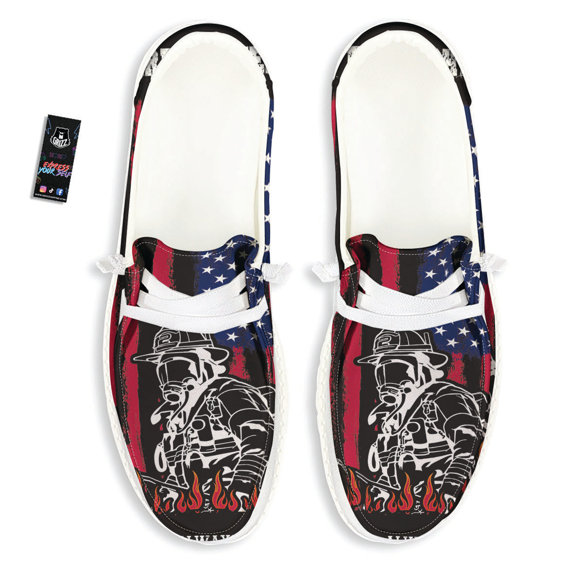 Firefighter Emblem American Print White Loafers-grizzshop