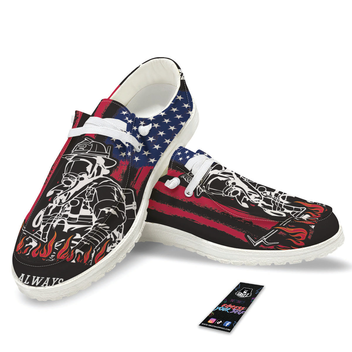 Firefighter Emblem American Print White Loafers-grizzshop
