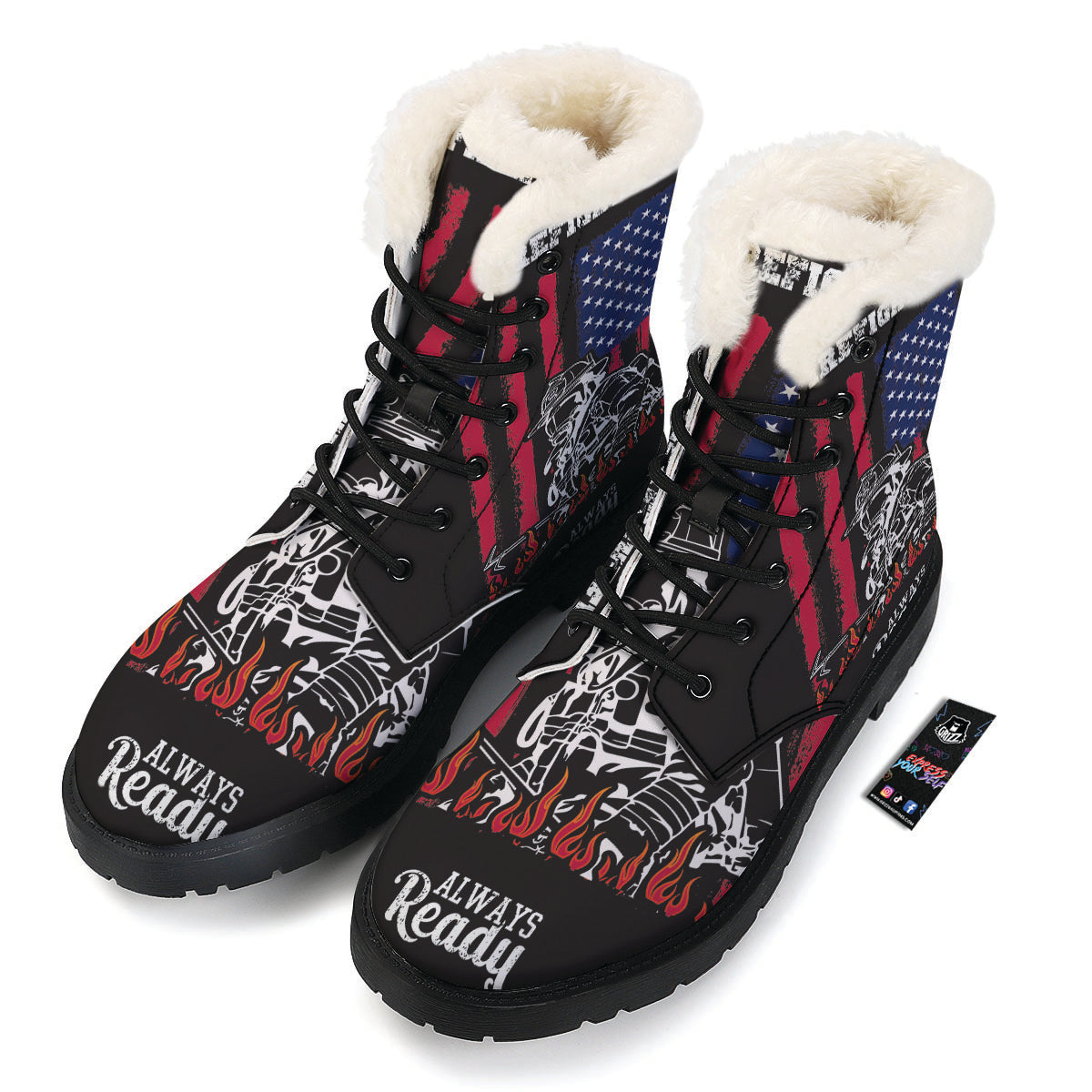 Firefighter Emblem American Print Winter Boots-grizzshop
