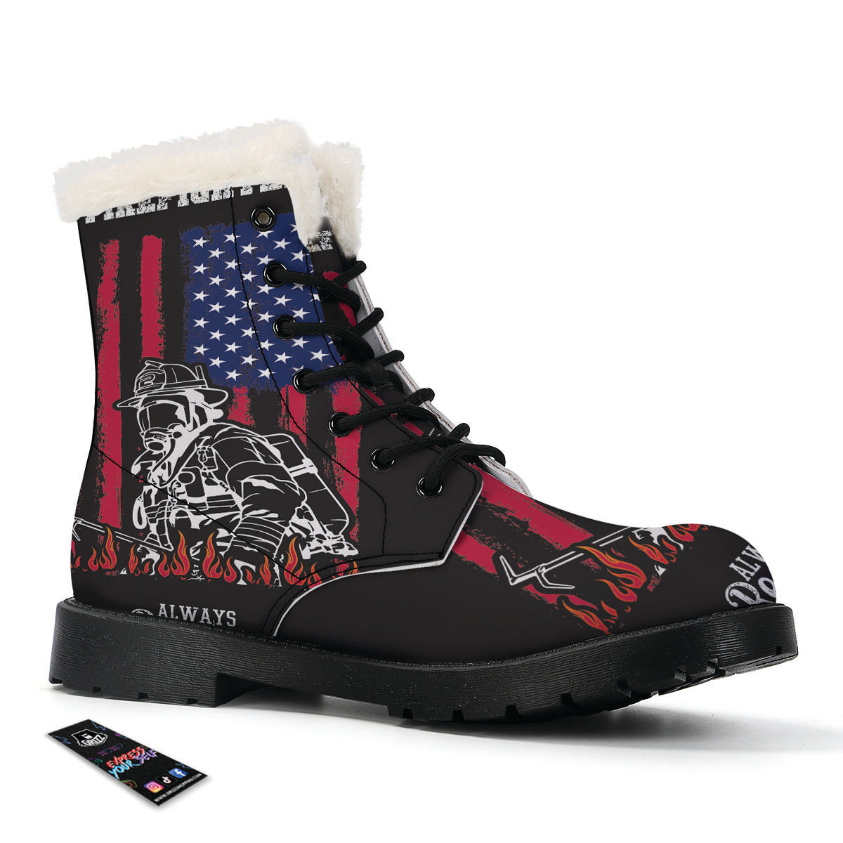 Firefighter Emblem American Print Winter Boots-grizzshop