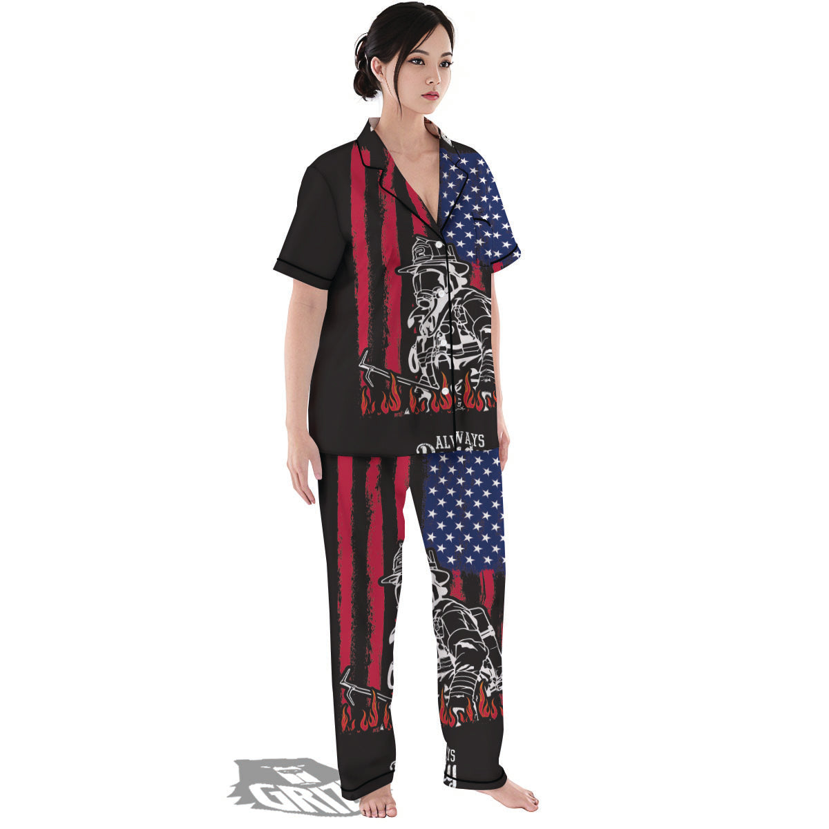 Firefighter Emblem American Print Women's Pajamas Set-grizzshop