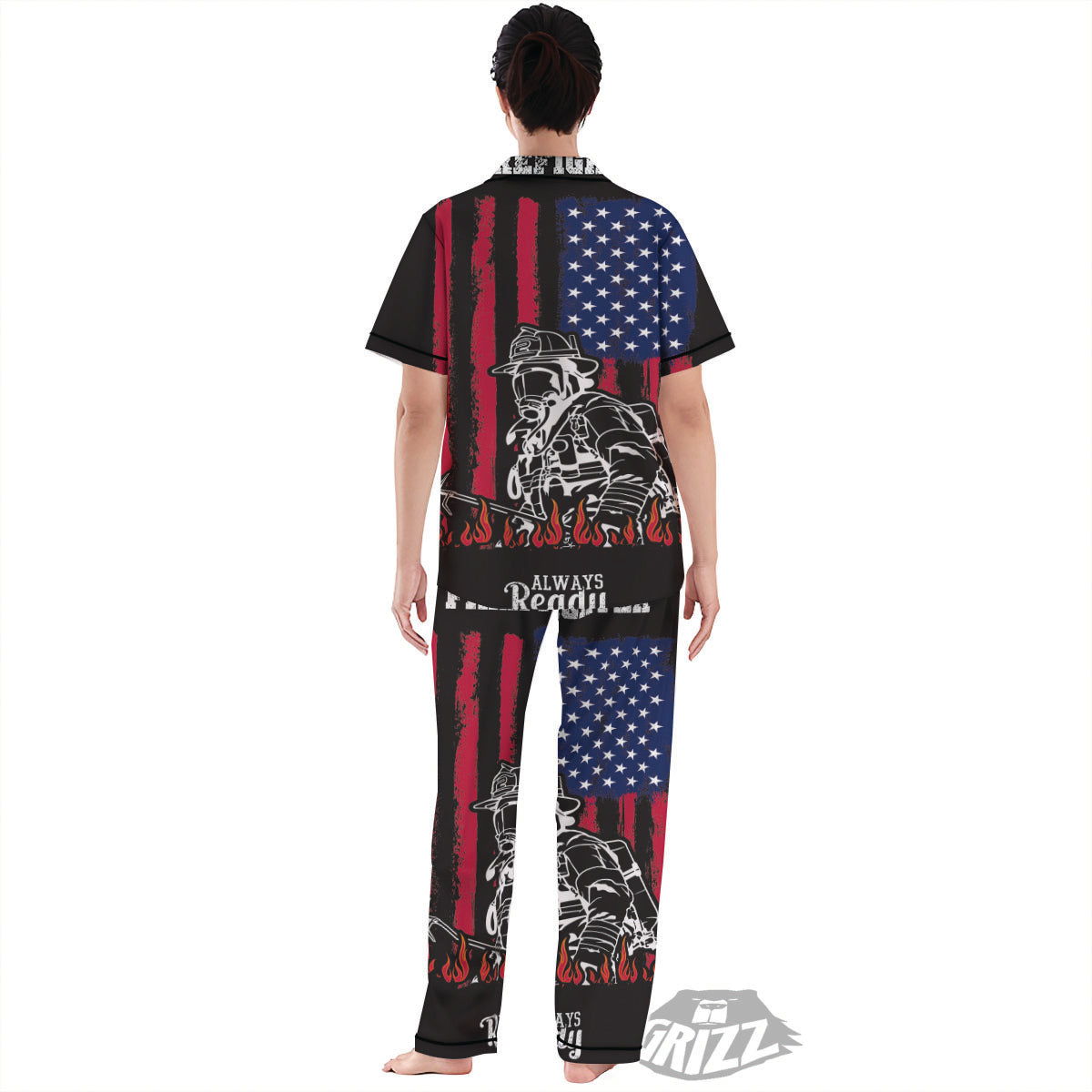 Firefighter Emblem American Print Women's Pajamas Set-grizzshop