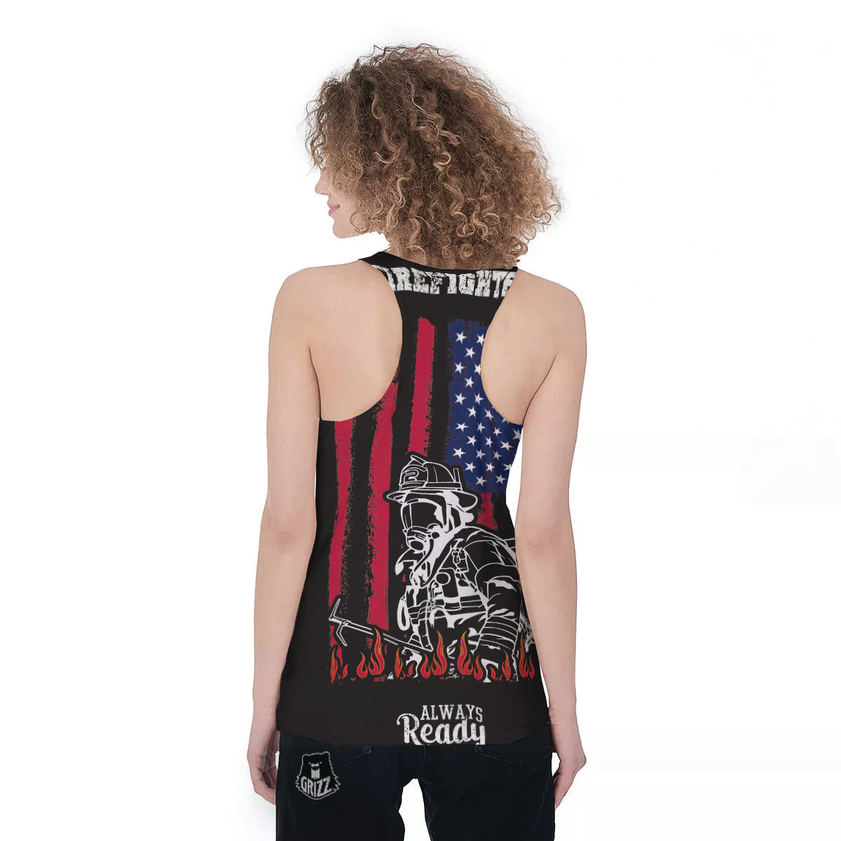 Firefighter Emblem American Print Women's Racerback Tank Top-grizzshop