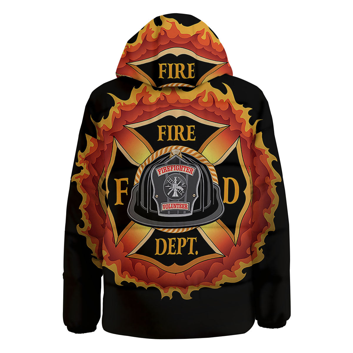 Firefighter Emblem Flaming Print Down Jacket-grizzshop
