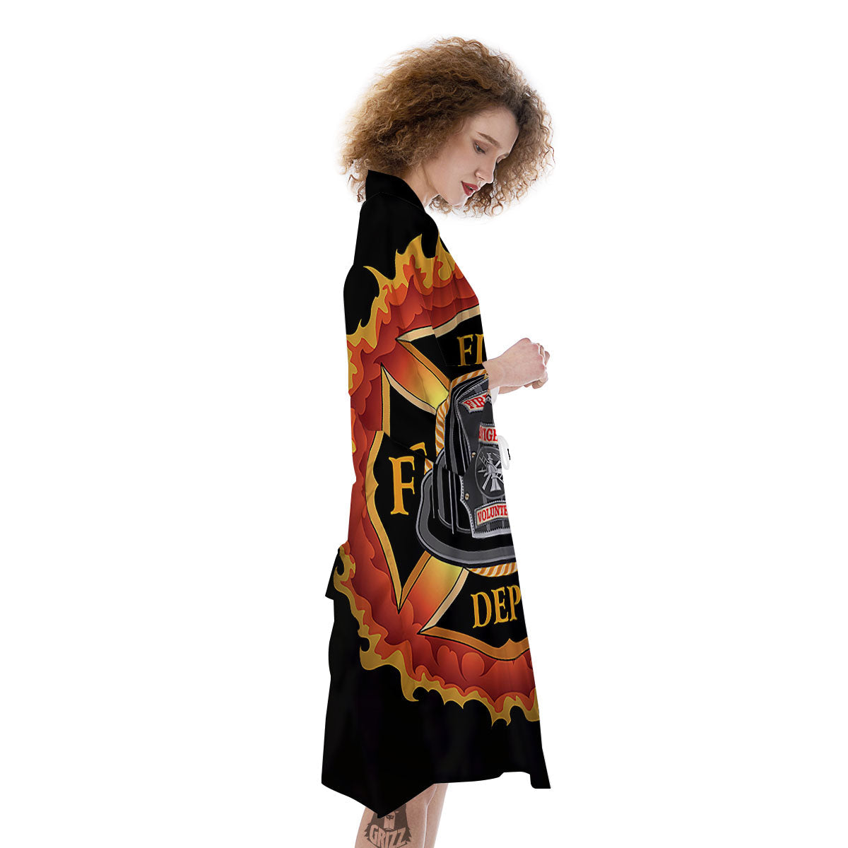Firefighter Emblem Flaming Print Kimono-grizzshop