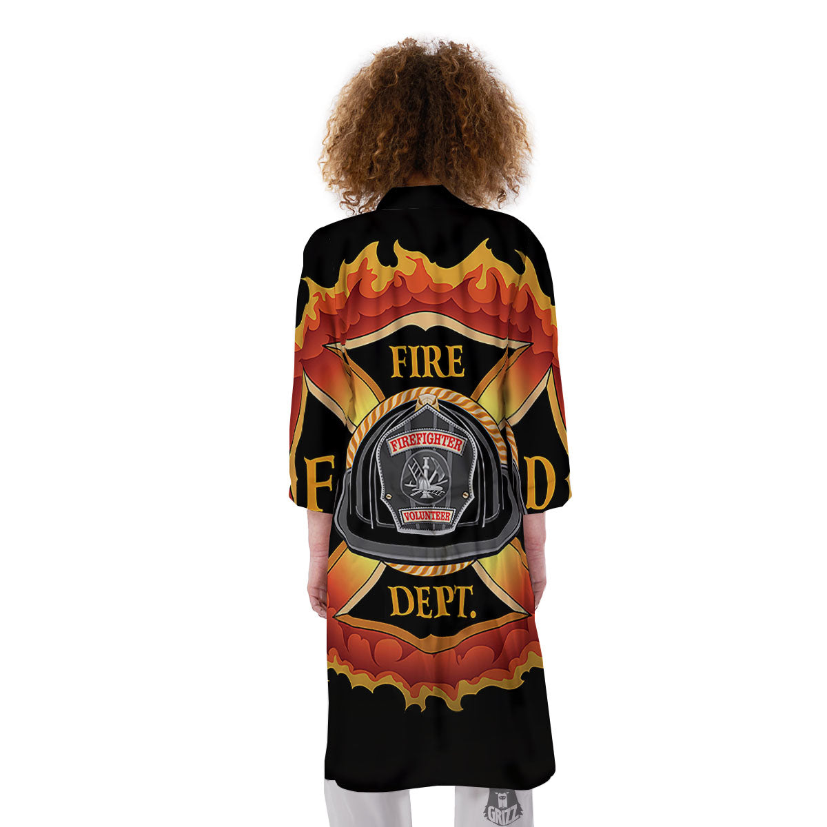 Firefighter Emblem Flaming Print Kimono-grizzshop