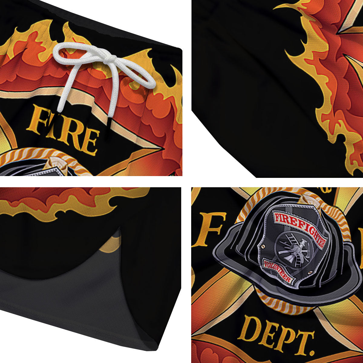 Firefighter Emblem Flaming Print Men's Running Shorts-grizzshop