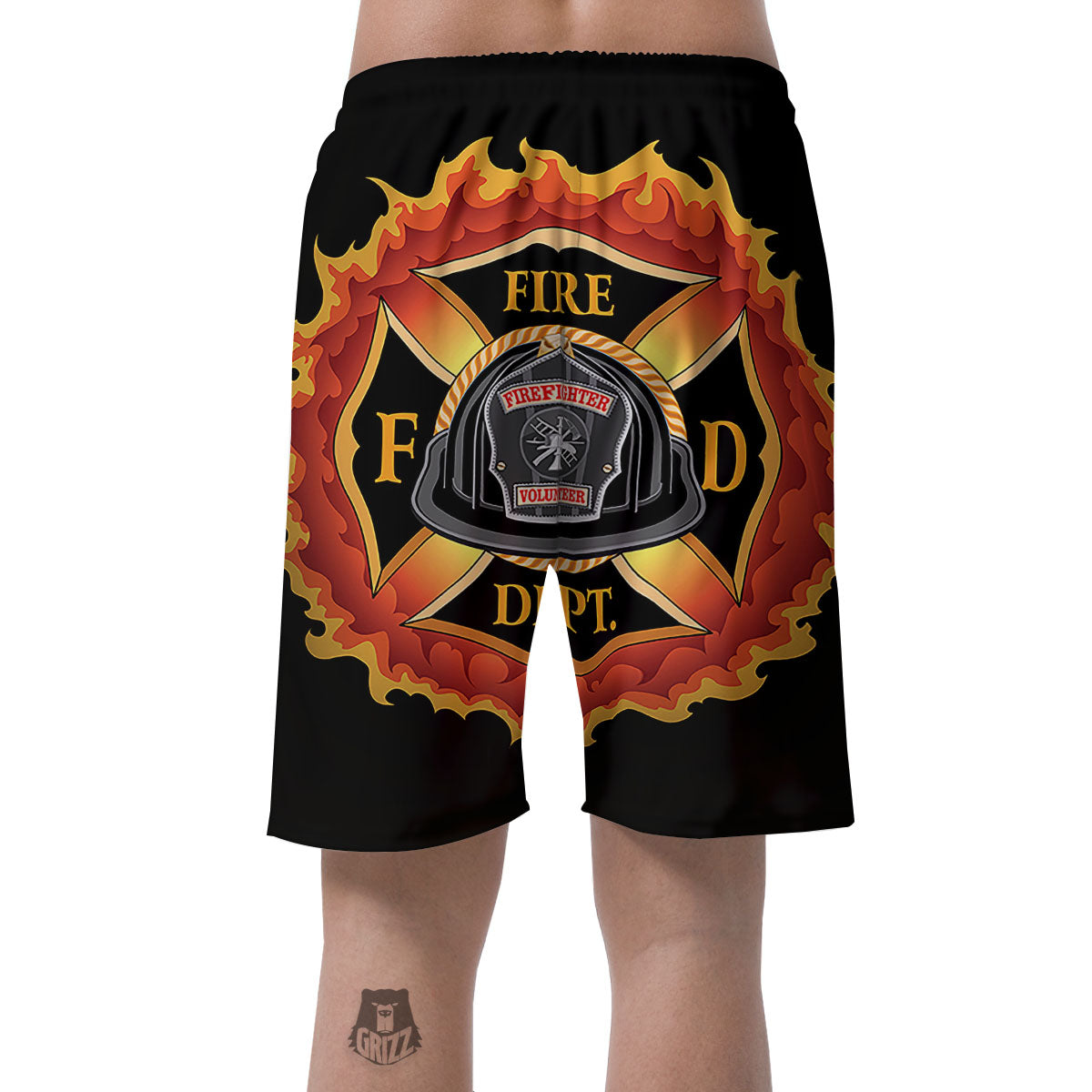 Firefighter Emblem Flaming Print Men's Shorts-grizzshop