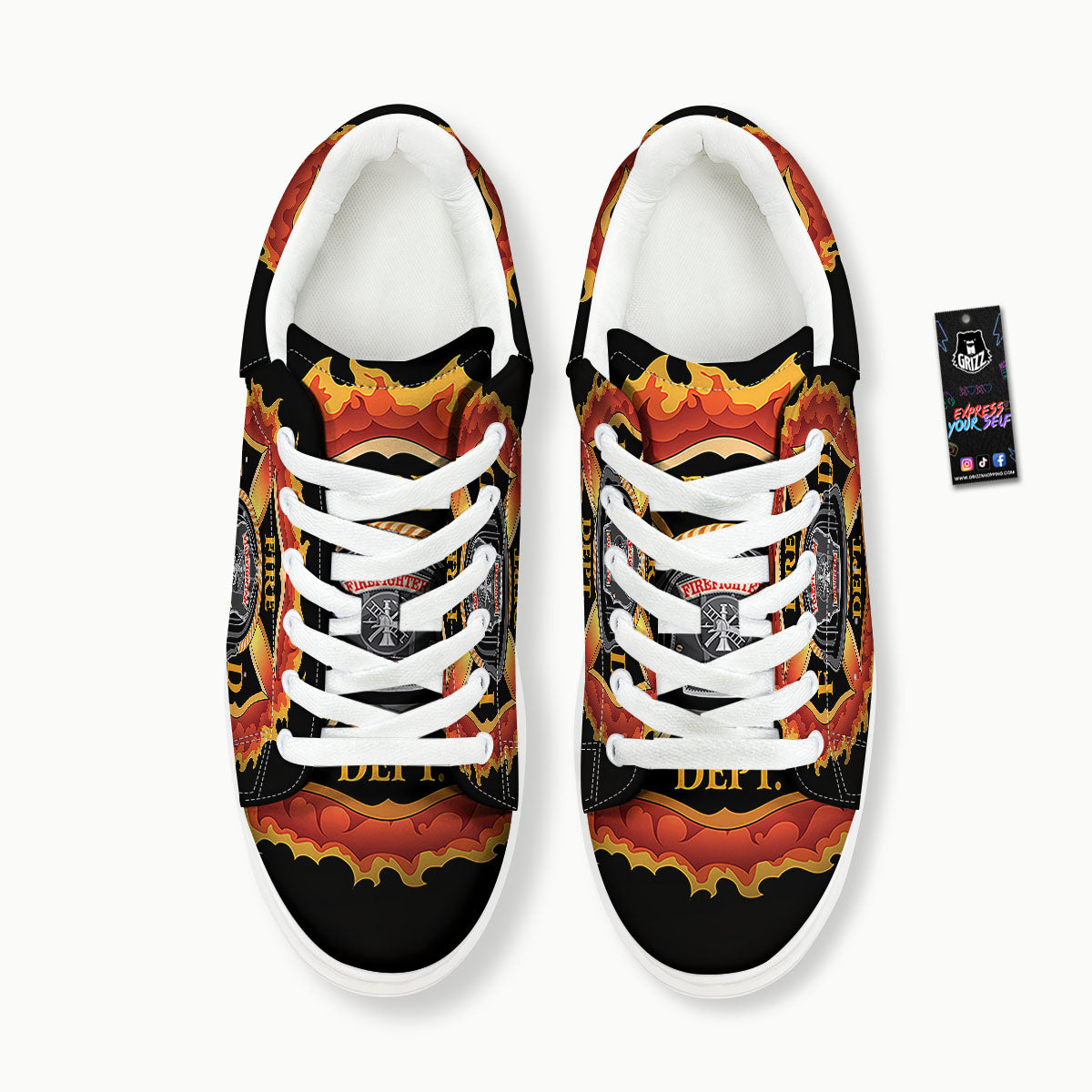 Firefighter Emblem Flaming Print Platform Shoes-grizzshop