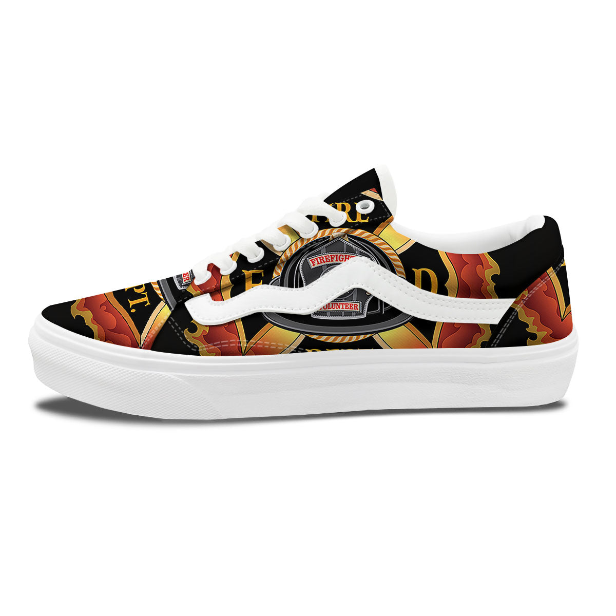 Firefighter Emblem Flaming Print Skate Shoes-grizzshop